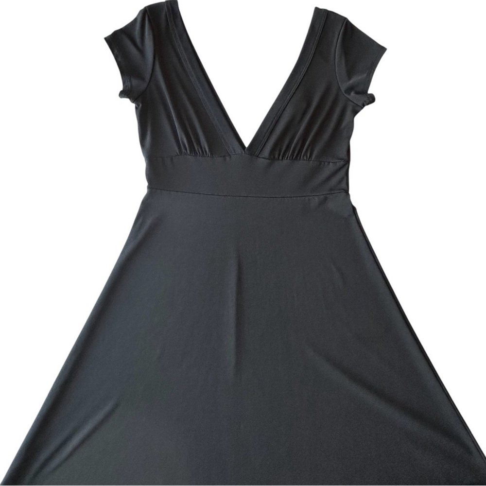 Zoey Beth Womens Dress Black Deep V Neck Short Sleeve A-Line Stretch Size Small - Picture 7 of 15